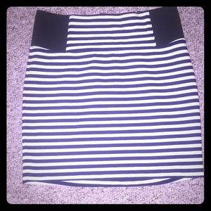 Navy Blue White Striped Mini Pencil Skirt